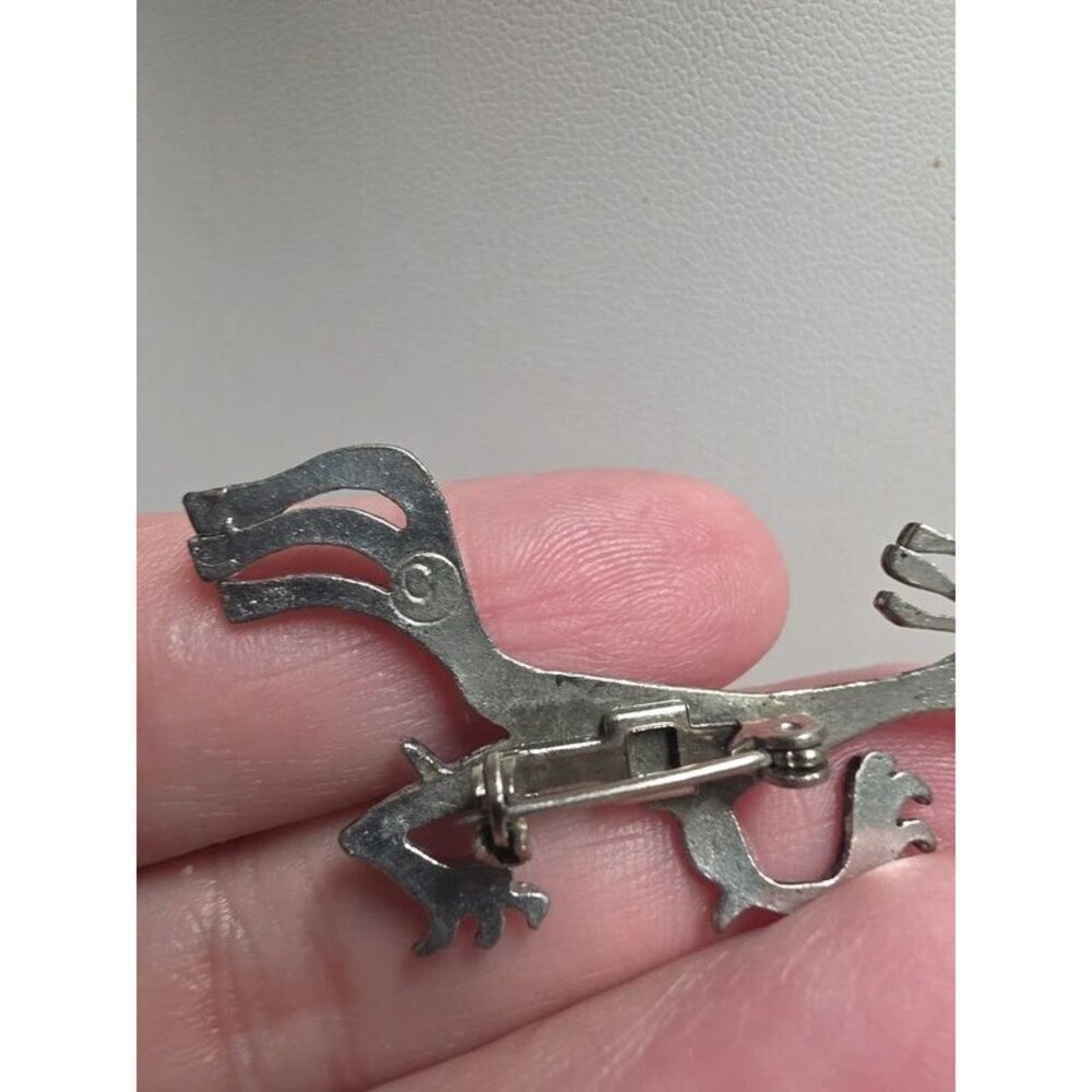 Vintage Signed Metzke Pewter Stylized Roadrunner Bird Pin Brooch - Picture 4 of 5